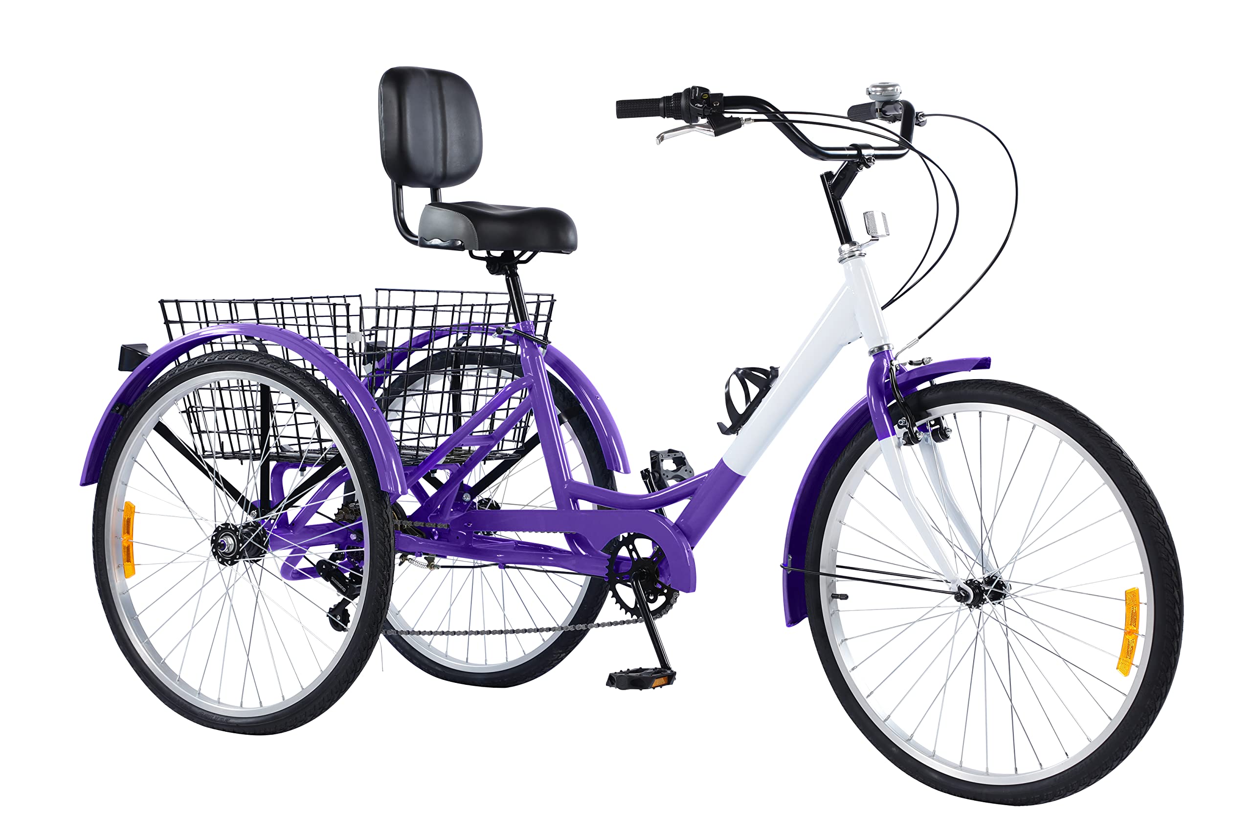 Adult Tricycle 7 Speed, 20/24/26 inch Three Wheel Bikes, 3 Wheel Trike Cruiser Bicycle for Adults with Shopping Basket, Multiple Colors