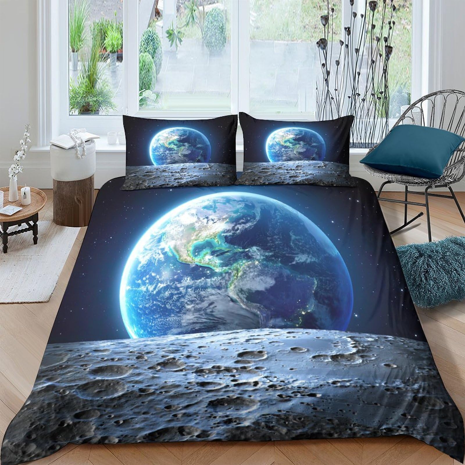 Ctjqhvkz Style-9 3D Printed Earth From Moon Fitted Sheet Microfiber Blue Space Planet Mattress Cover Bedroom Decor Protection Single（135X200cm）