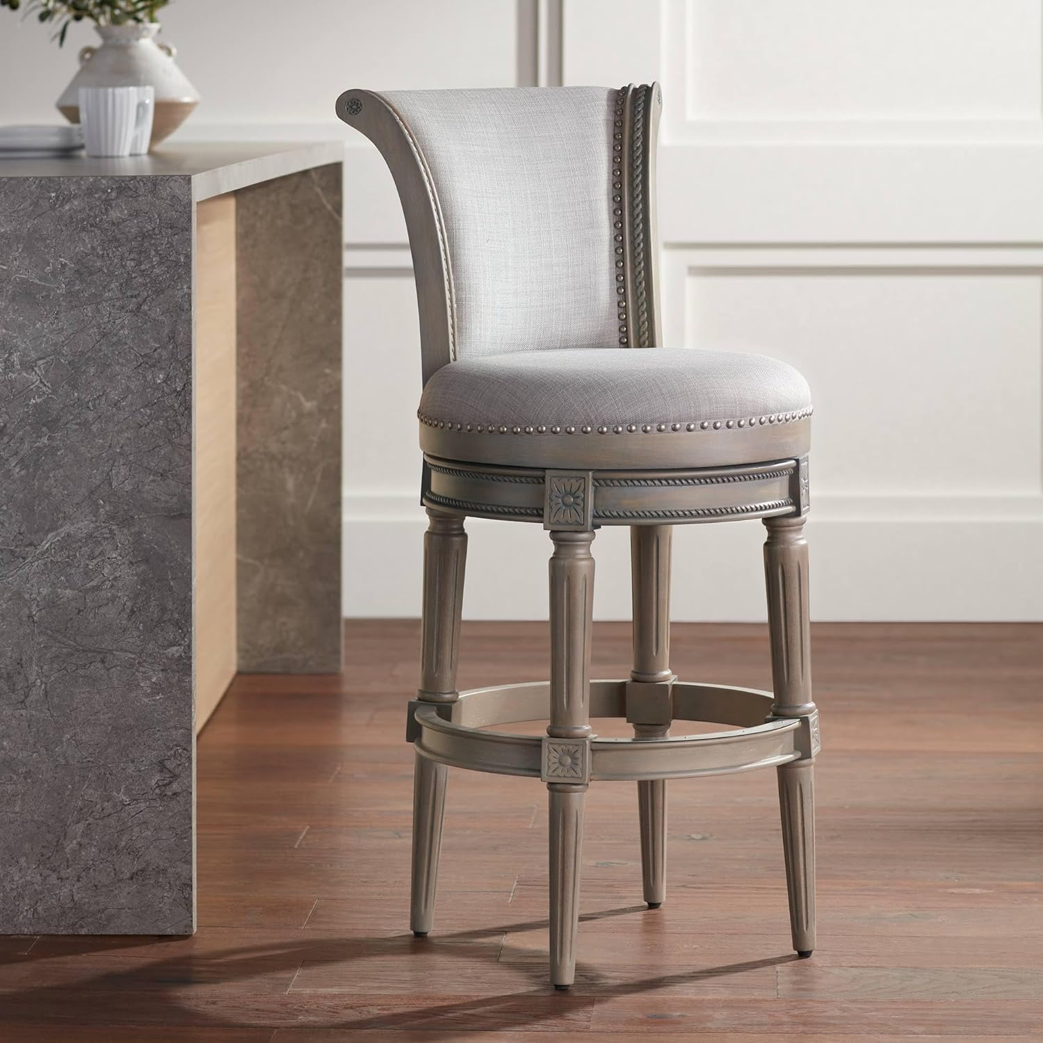55 Downing Street Oliver 30 3/4" Ash Gray Scroll Back Swivel Bar Stool