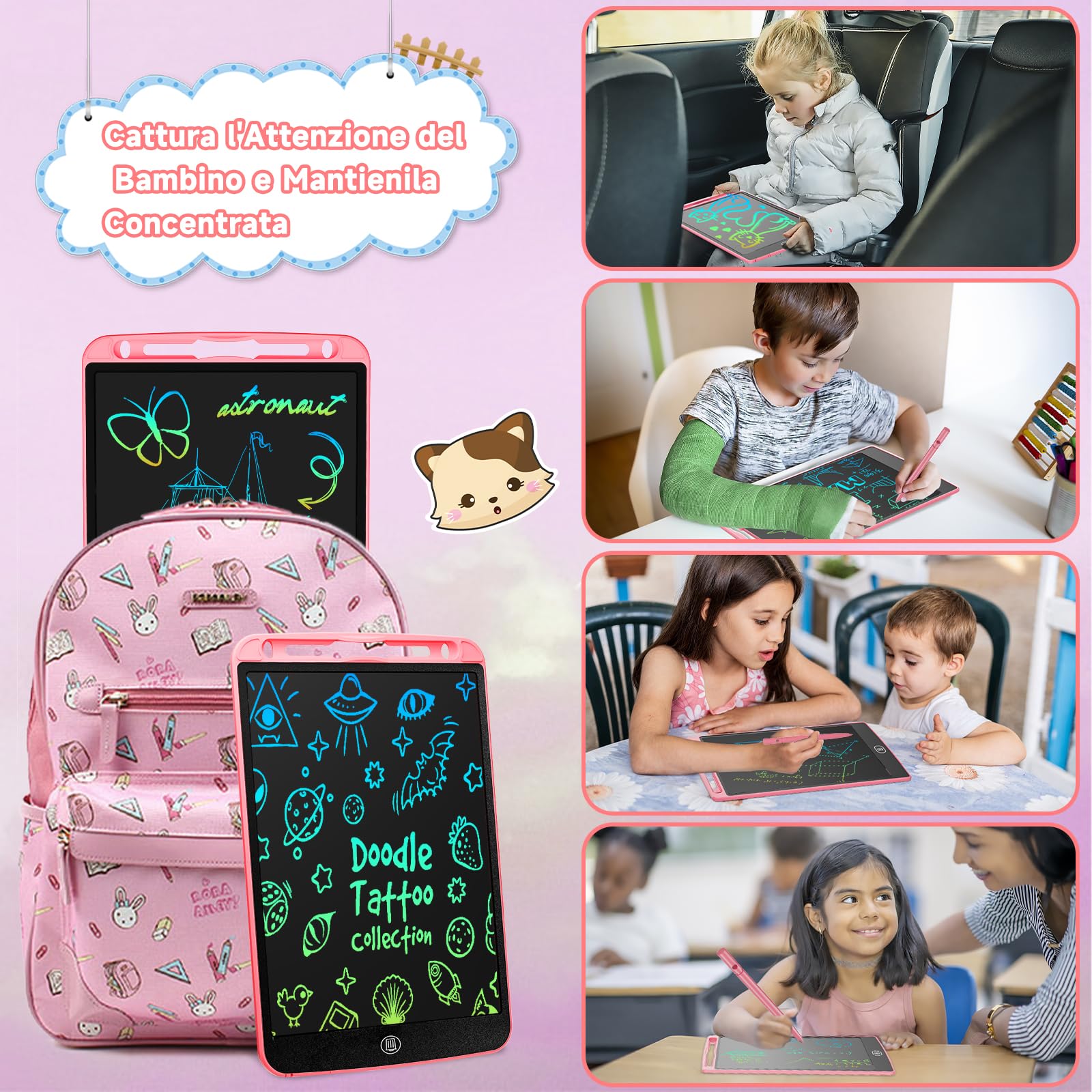 Tablette Dessin Enfant 10 Pouces - Lot De 2 (Rose & Vert) Avec Fonction Verrouillage, Écran LCD Sans Lumière Bleue - Jouet Éducatif Pour Filles Et Garçons