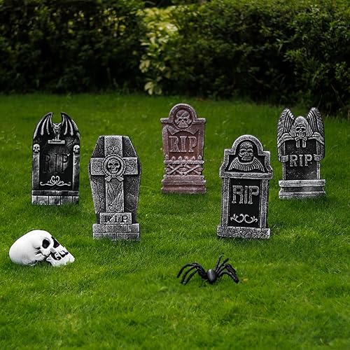 Miniatura 6 de Lápidas de Halloween para exteriores, 5 estilos, lápidas para cementerio, Halloween, RIP, cementerio, lápidas, accesorios para decoración de patio