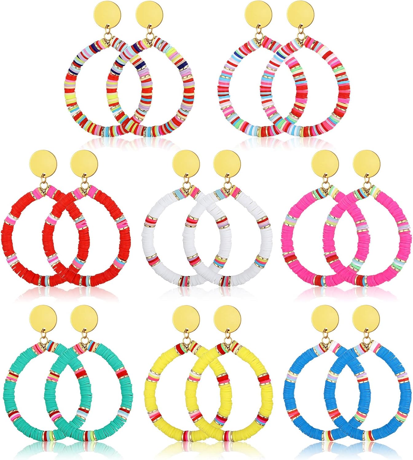Sasylvia 8 pares de aretes colgantes de arcilla arcoíris africana para mujer, aretes colgantes de vinilo bohemios para verano, playa, joyería