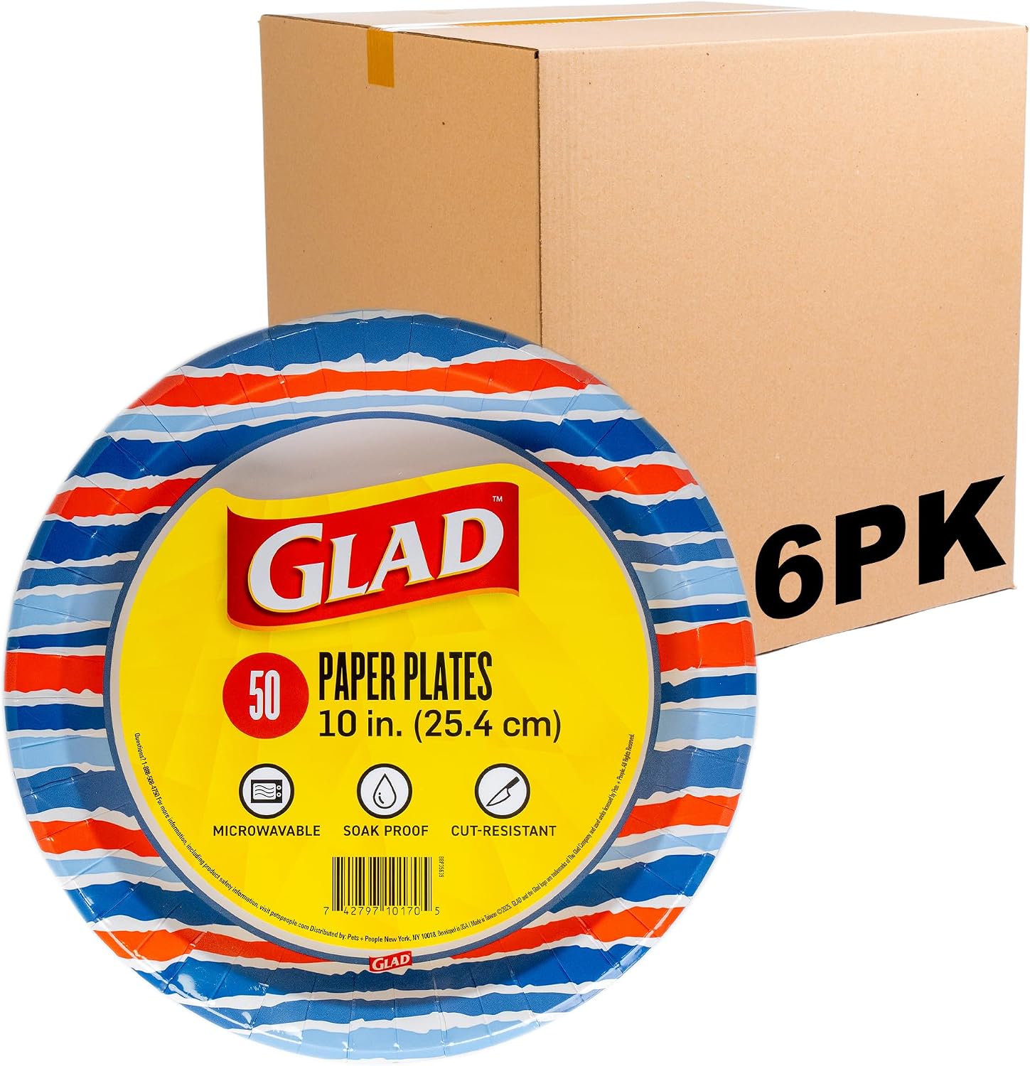 Glad Disposable Paper Plates, Red White and Blue, 10 Inch, 50 Count, 6-Pack