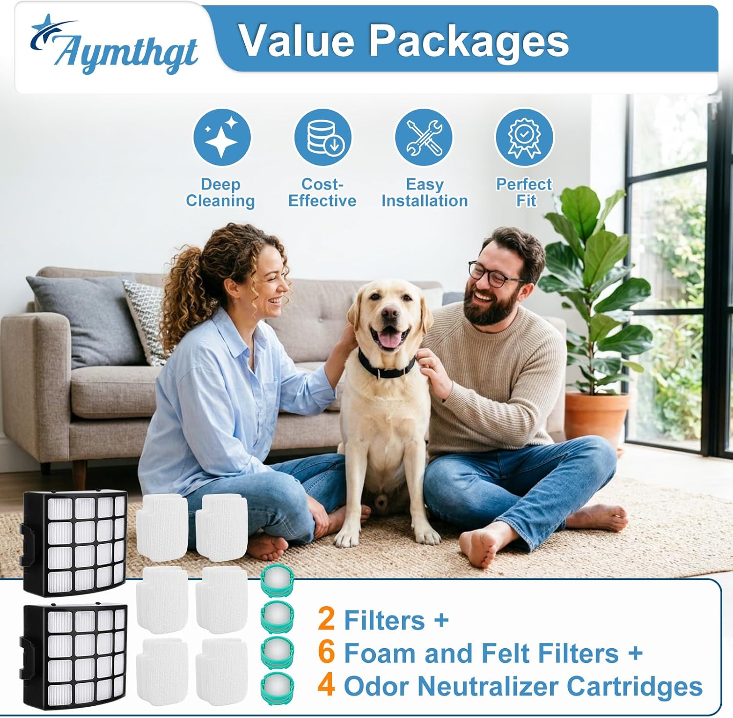 AZ3002 Replacement Filters and Odor Neutralizer Kit for shark AZ3002 AZ3000 AZ3000W Upright Vacuum, Part XHFAZ3000 & XFFKAZ3000, 2 Filters 6 Foam & Felt Filters and 4 Odor Neutralizers
