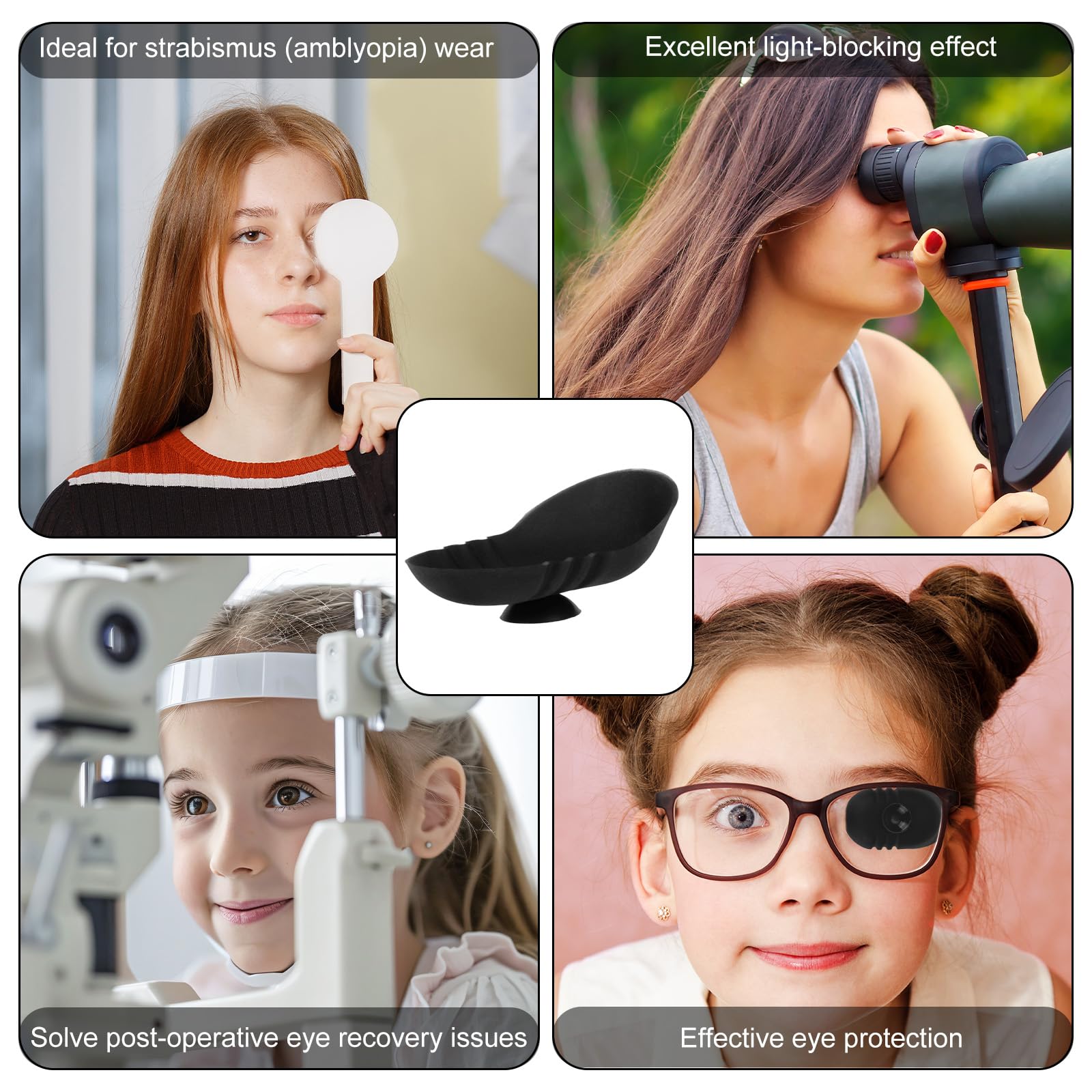Benda Oculare, Design 3D per Contorno Occhi Benda Oculare Lavabile in Silicone con Design a Ventosa per Tutti Gli Occhiali Adulti e Bambini