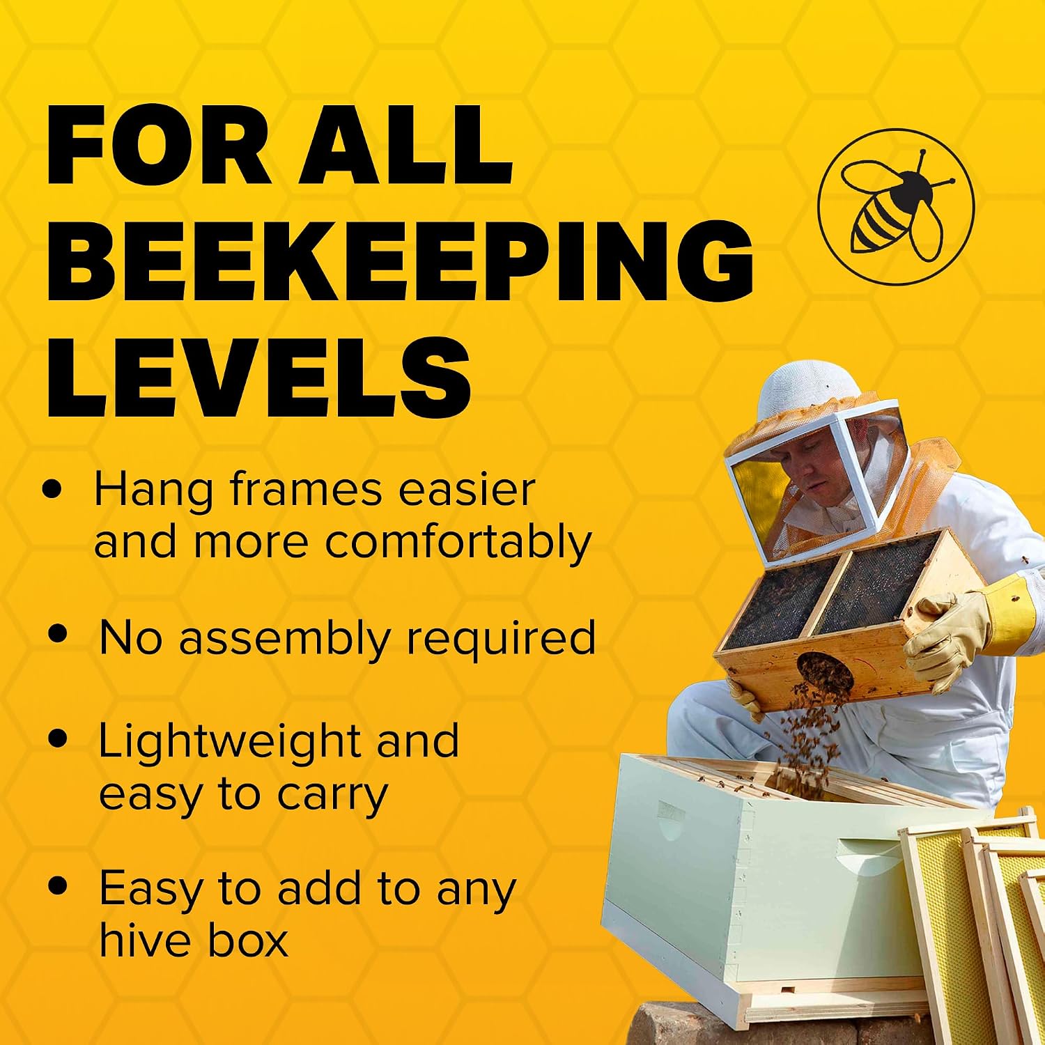 Mann Lake Stainless Steel Beehive Frame Perch, 3 Full Frame Capacity, Beekeeping Frame Holder Tool for Honey Harvesting & Inspection, All Beekeeping Levels