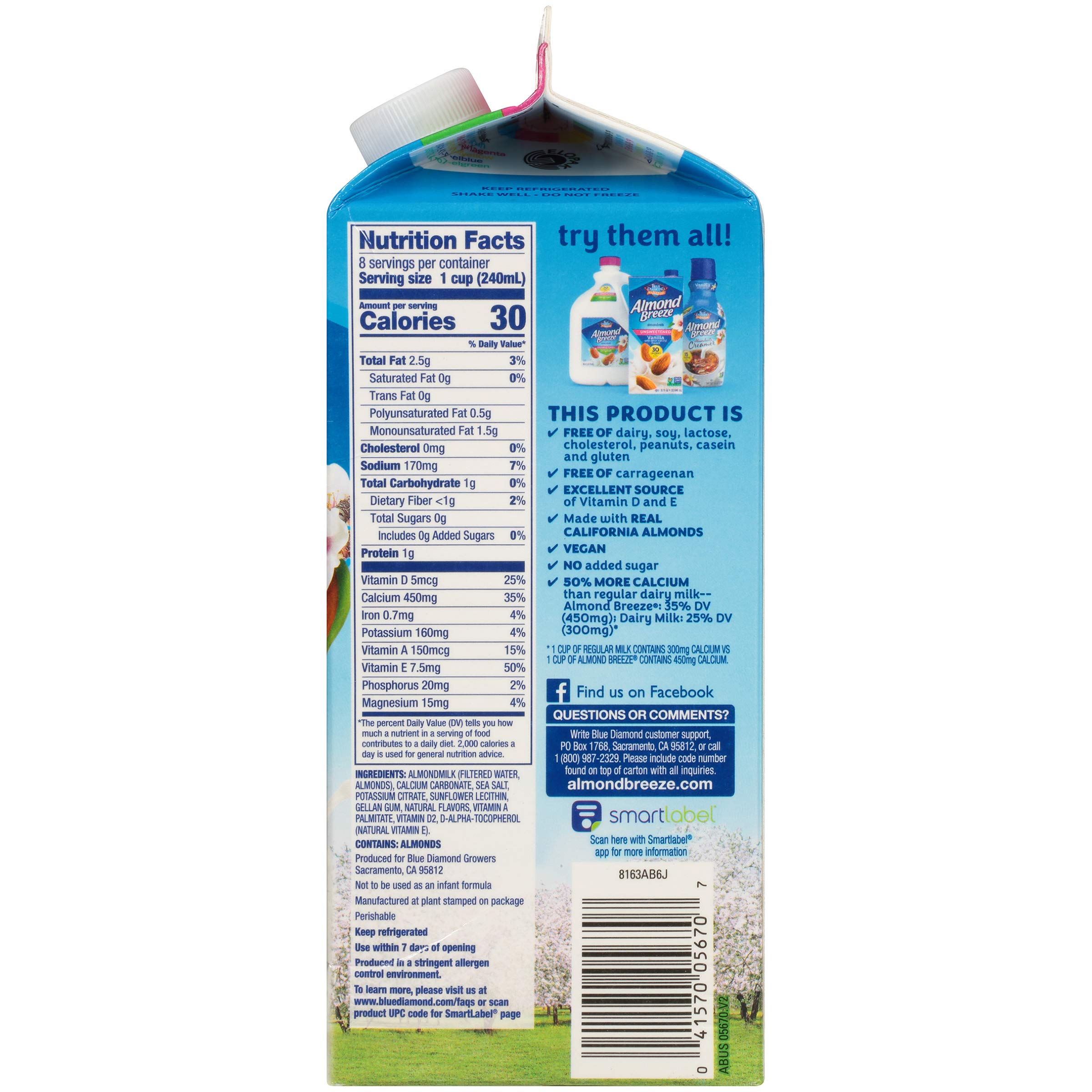 Almond Breeze Blue Diamond, Almond milk, Original, 64 Fl Oz