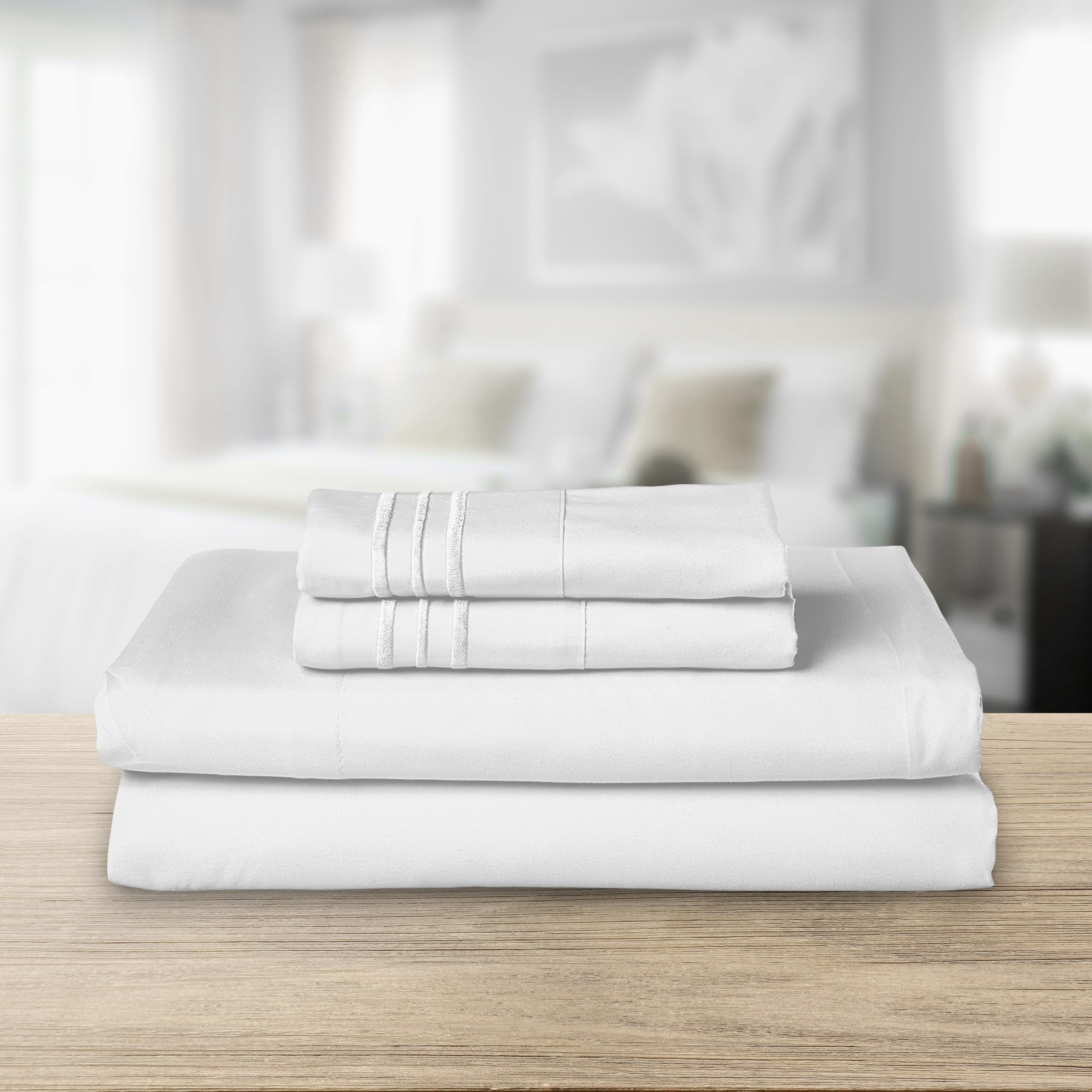Elegant Comfort Luksusowy, gęstość 1500, komplet pościeli, 3-liniowy haft, najdelikatniejszy, hotelowy, 4-częściowy, jakości premium, odporny na zagniecenia i blaknięcie, King, biały