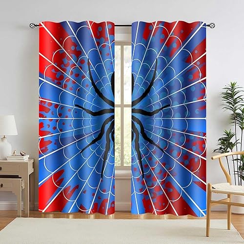 EUUMDK CLOKDK0207 - Cortinas de araña rojas y azules para ventana de niños para dormitorio de niños, cortinas de oscurecimiento de habitación de