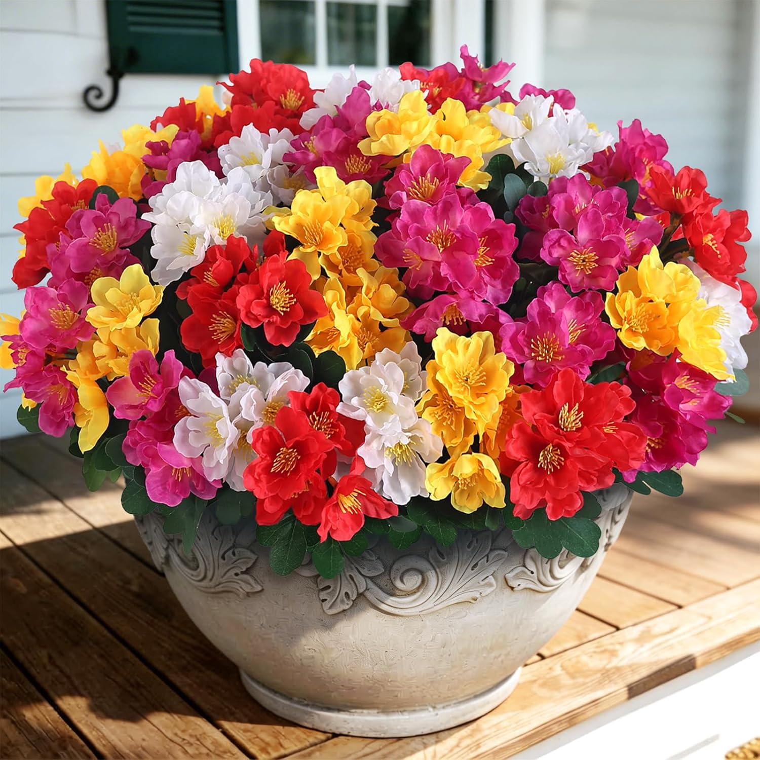 16 Bundles Artificial Camellia for Front Door Outside - Faux UV Resistant Real Looking Camellia Flowers Fake Silk Bouquets Plants for Garden Window Farmhouse Home Spring Summer Decor (Mixed Color)
