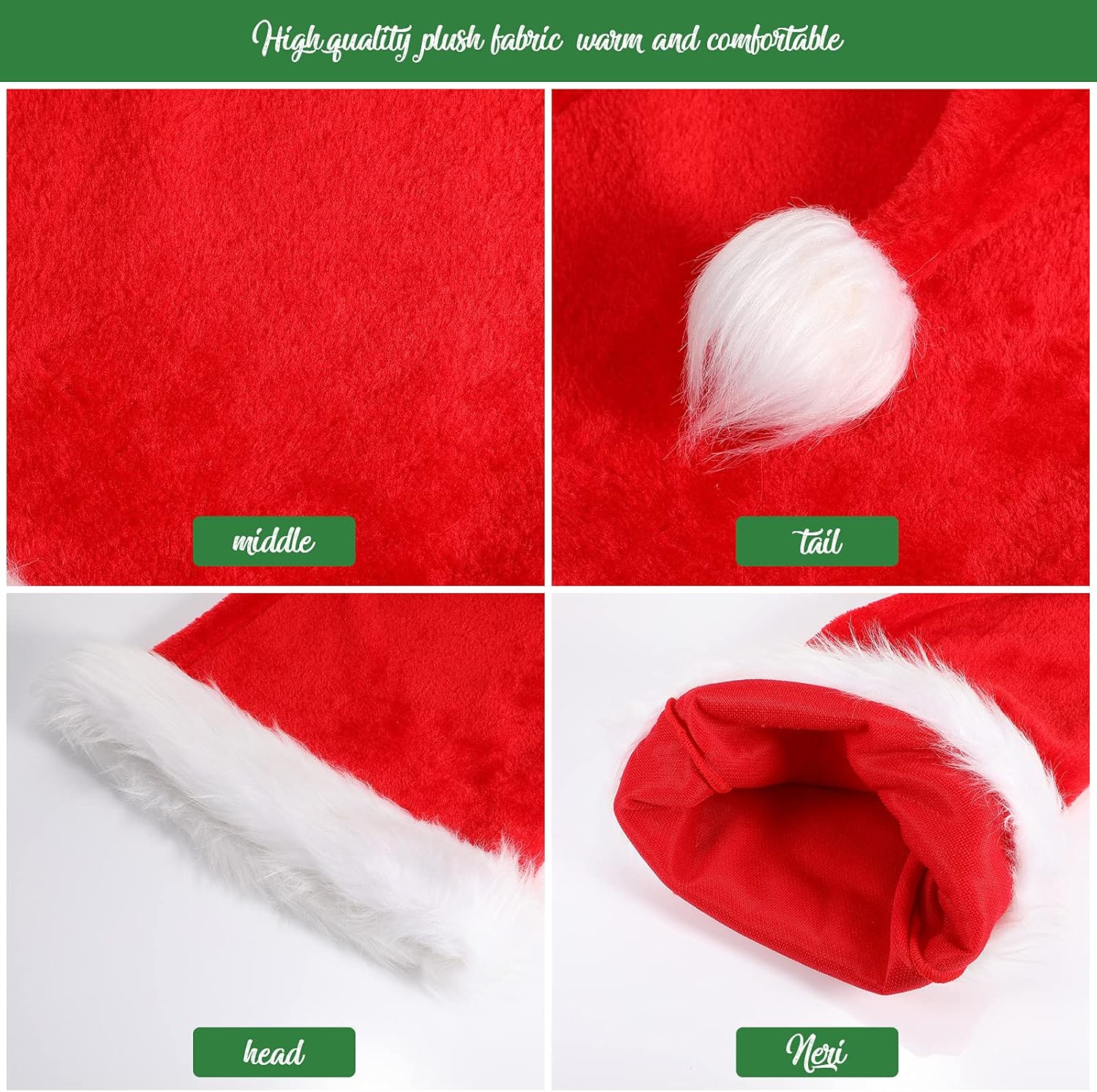 Threan 3 Pieces 59 & 35" Long Christmas Santa Hat Overlength White & Red Plush Santa Claus 2 Size Xmas Long-tail Cap for Women Men - Image 5