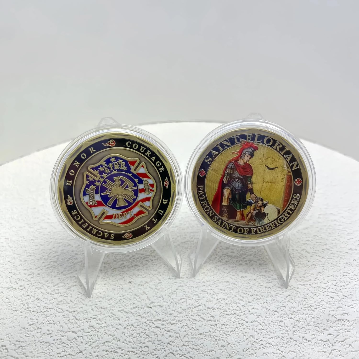 Saint Florian Firefighter Challenge Coin - Patron Saint of Firefighters with Prayer