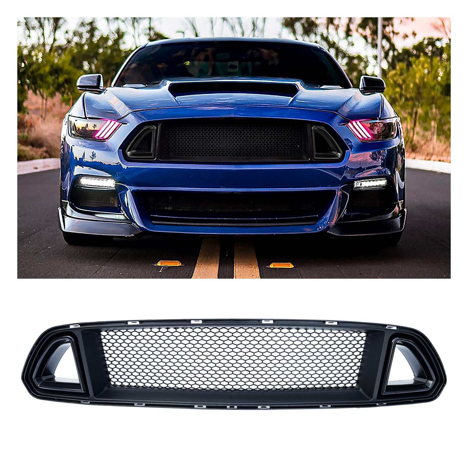Photo 1 of Autrix Front Upper Grille Compatible With 2015-2017 Ford Mustang Grille EcoBoost GT, Bumper Grille Accessories Mesh Style Black