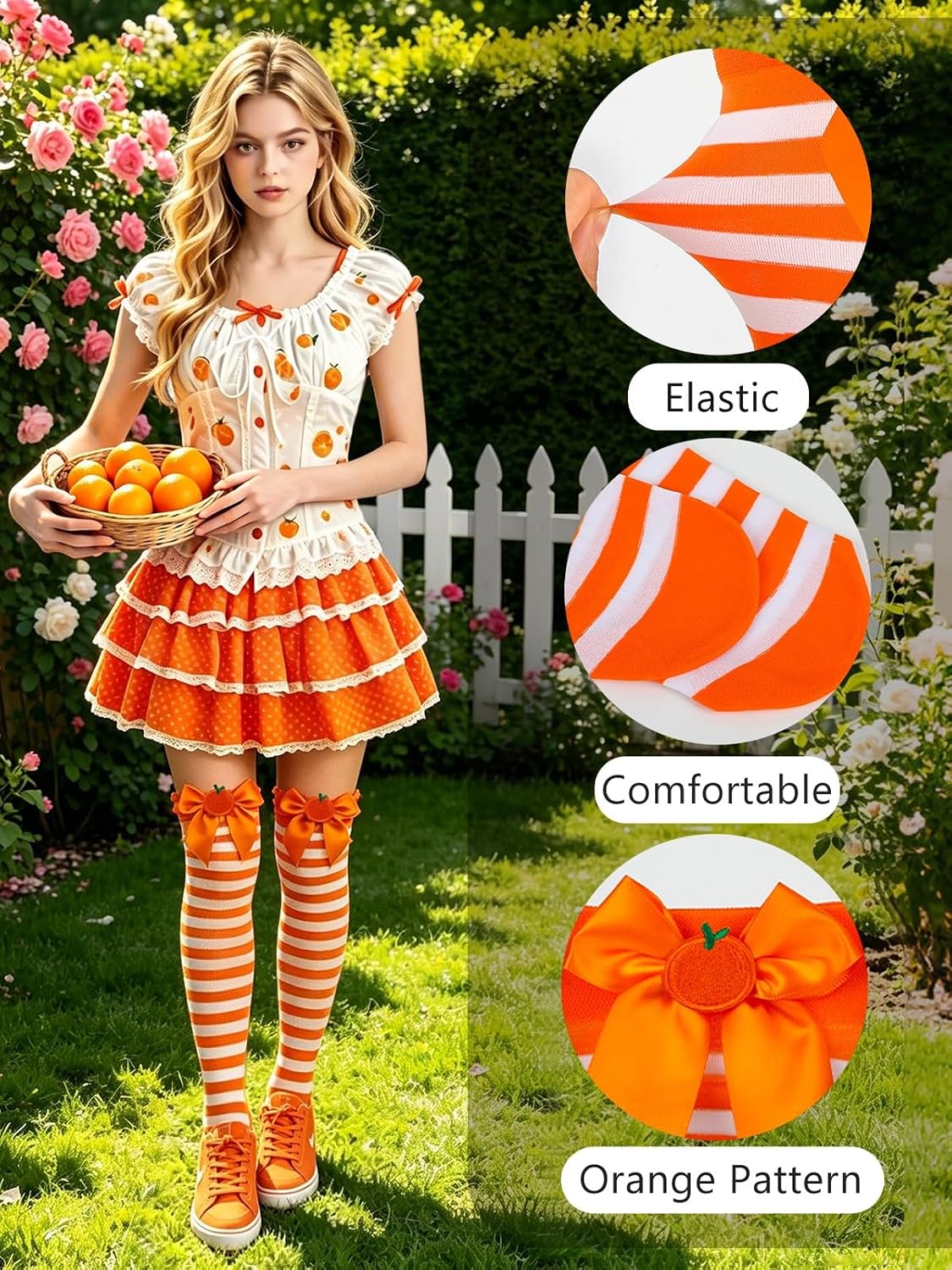 2 Pairs Strawberry Orange Costume Socks for Women Green White