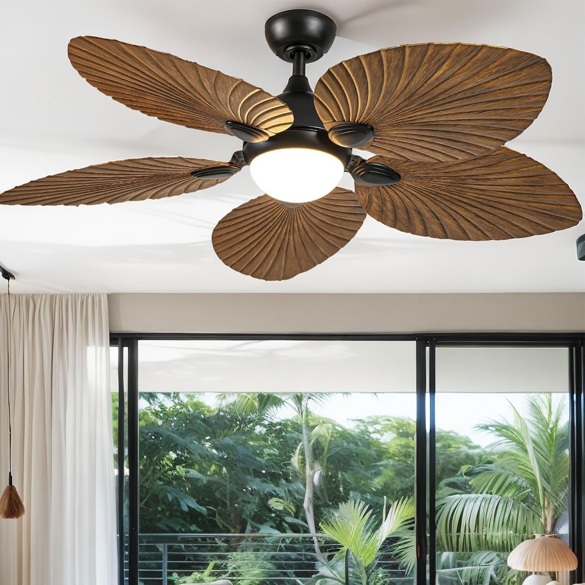 DWVO 52" Ceiling Fans with Lights, Tropical Ceiling Fan with Lights and remote, LED Tri-Color Temperature, Reversible 6 Speeds w/Quiet DC Motor for Living Room, Dining Room, Bedroom