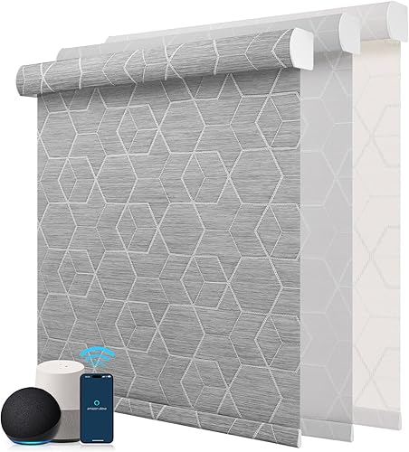 ZSTARR Persianas motorizadas, persianas inteligentes para filtrar la luz, compatibles con batería recargable alimentada por Alexa, para hotel, sala
