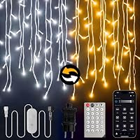 Luci a Cascata per Esterno Natalizie con App (Bianco Caldo/Freddo)