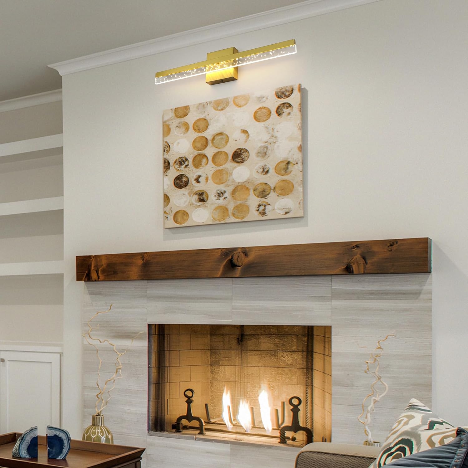 24 Inch Gold Bathroom Vanity Light Fixtures Over Mirror, Dimmable LED Vanity Light Bar with 5 Color Temperature, Modern Linear Bathroom Lighting