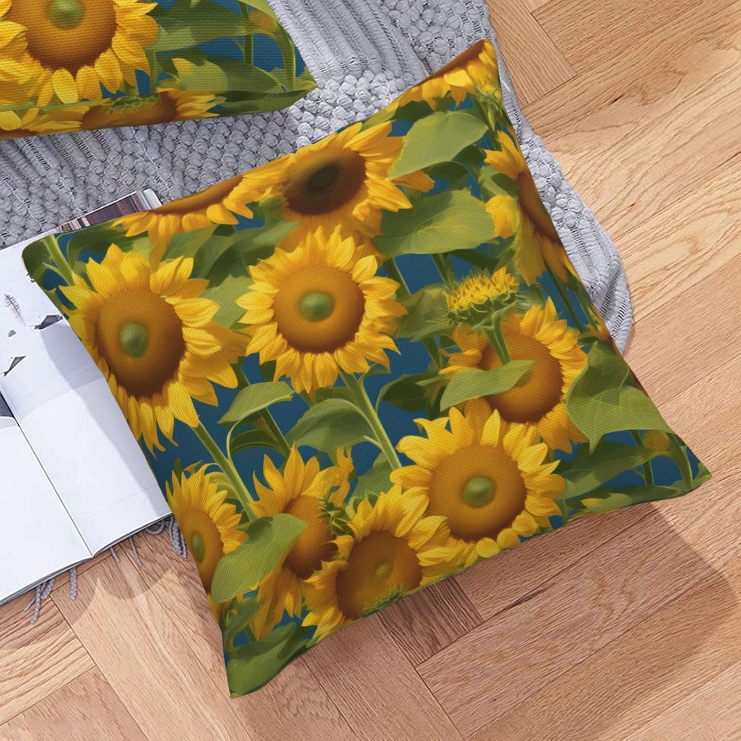 Summer Sunflower Imitation Linen Pillowcase -2 Sets, Fashionable Home Decoration, Used for Sofas, Gardens, beds