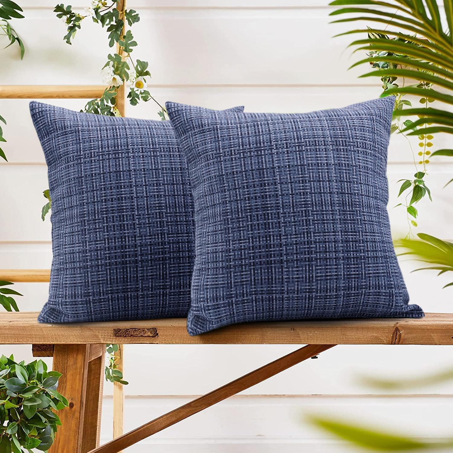Outdoor Pillow Covers 18x18 Decorative Pillow Covers Pack of 2, Weaving Texture Waterproof Throw Pillow Covers for Garden Patio Tent Balcony Bench Couch Sofa, Blue - Image 3