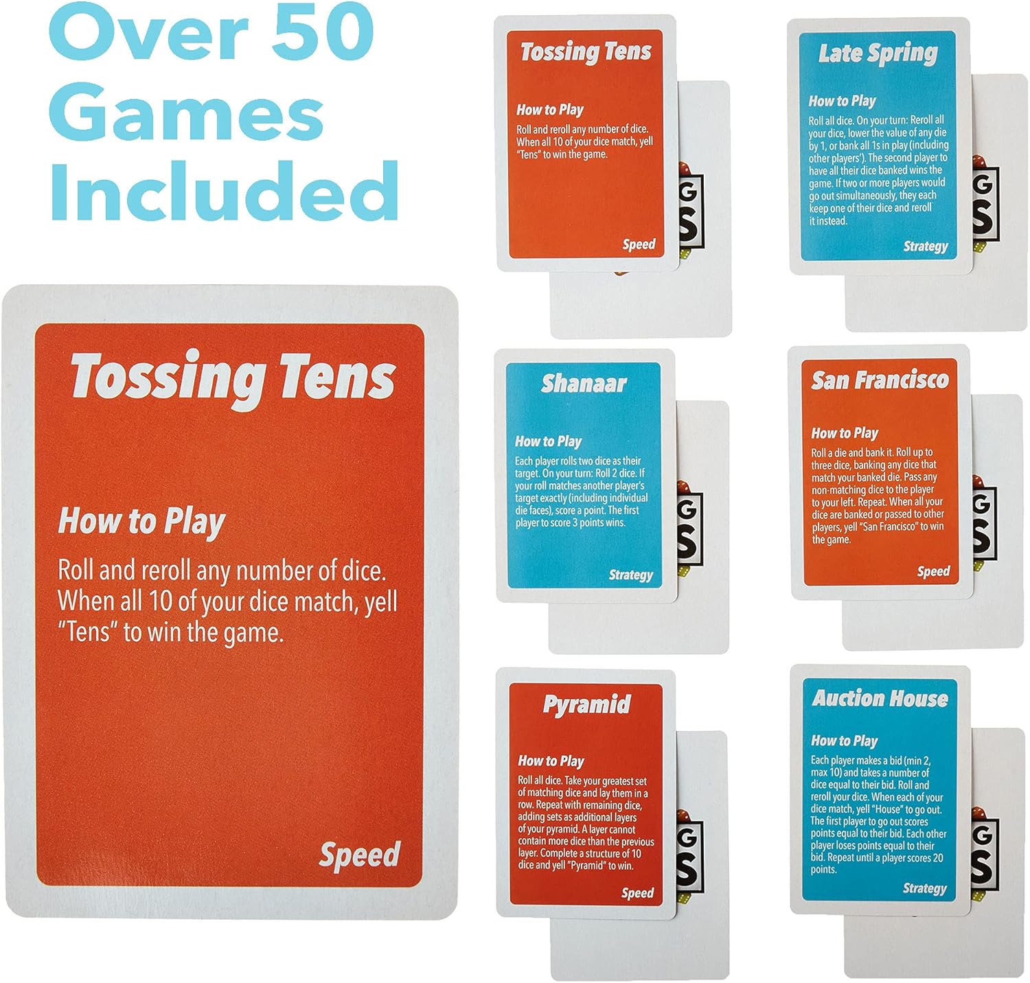 MBG Brybelly Tossing Tens - 50+ Fast, Frenzied Dice Games and 40 Colorful Included Deck of Unique Activities for Game Night, 1-4 Players, Quick Play Time, Math Games, Counting(Tossing Tens)Multicolor