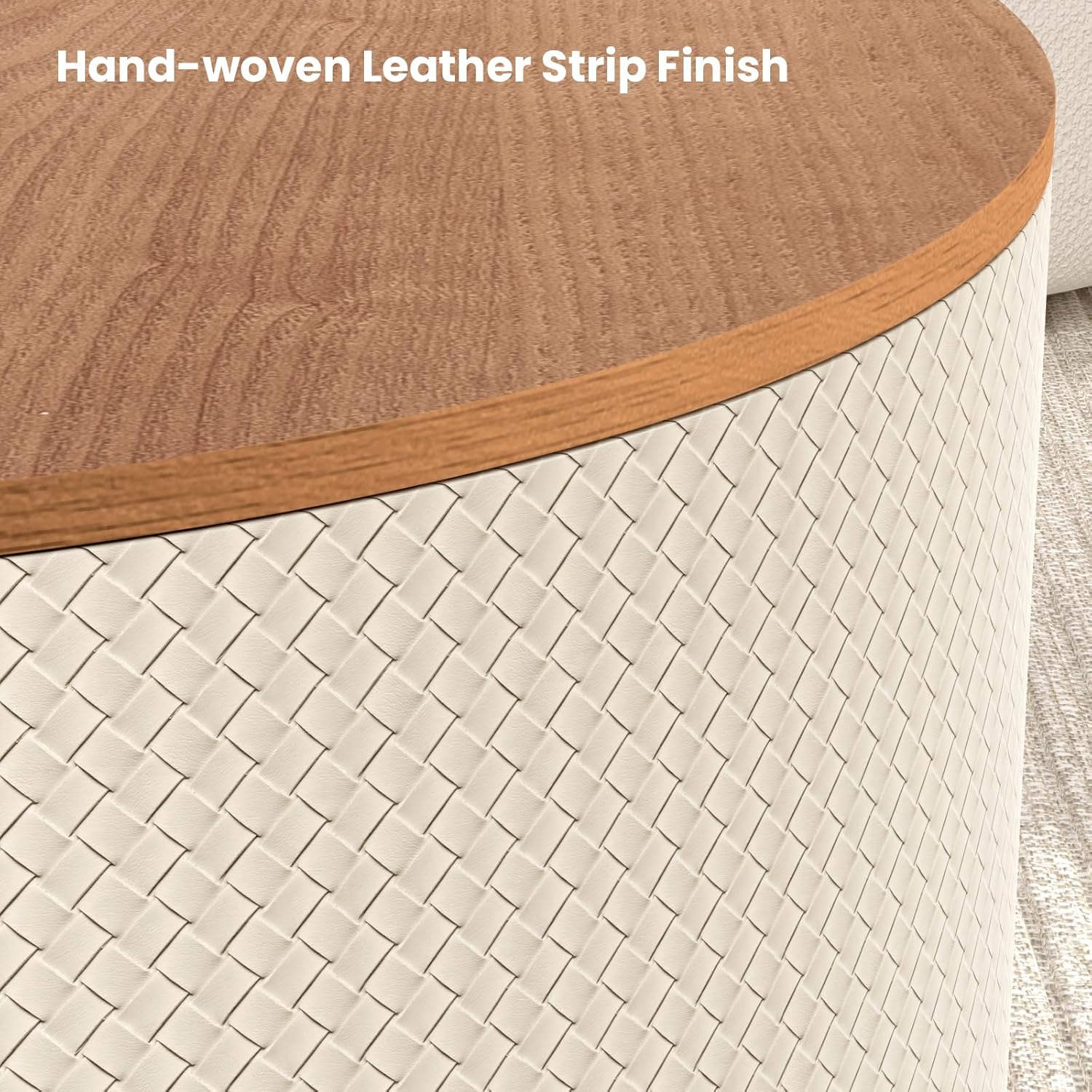 WXFKLDJ Nesting Coffee Table Set of 2 with Storage, Round Faux Leather Coffee Table, Ottoman Style with Cover, Small Coffee Tables, Sofa Side Living Room Bedroom Coffee Side Table (White)