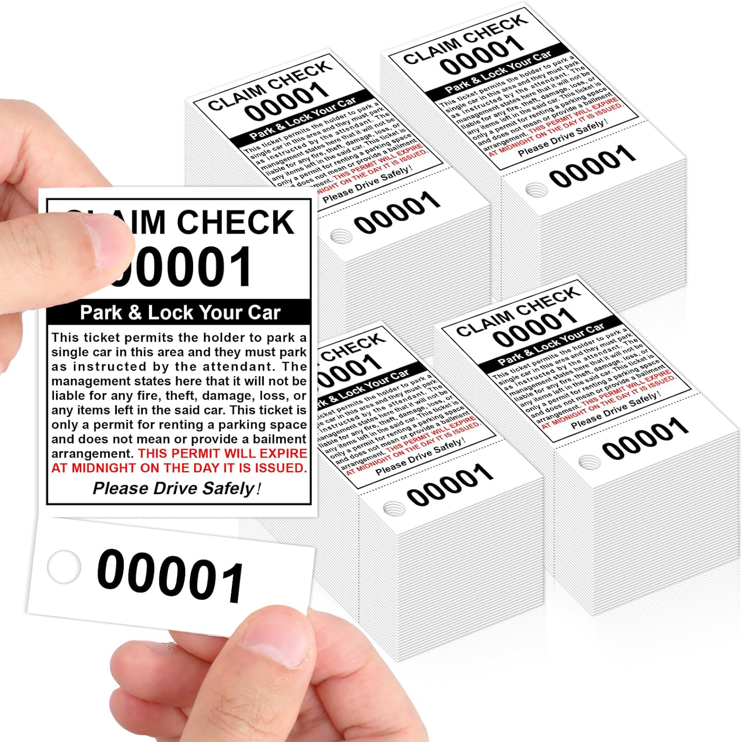 2000 Sheets 2 Part Valet Parking Tickets 500 Count (00000-99999) Number Valet Tags Place Valet Tickets Claim Check Key Stub Ticket 2.75 X 4.25 Inch for Car Temporary Lot Business 230gsm Coated Paper