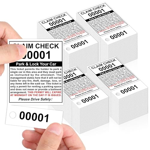 2000 Sheets 2 Part Valet Parking Tickets 500 Count (00000-99999)