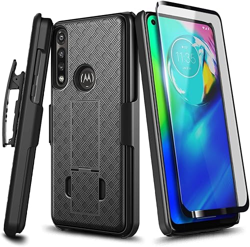 Funda para Motorola Moto G Power (versión 2020) con protector de pantalla de vidrio templado, carcasa con clip para cinturón, cubierta delgada