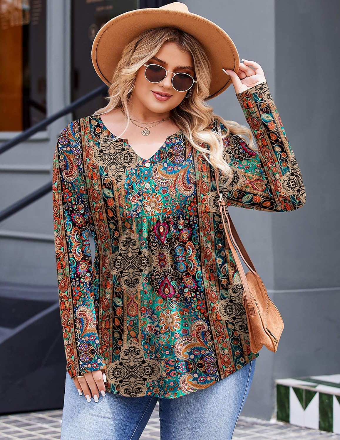 IN'VOLAND Womens Long Sleeve Shirts Plus Size V-neck Tunics Tops Button Up Dressy Blouse Casual Fall Shirts - Image 4