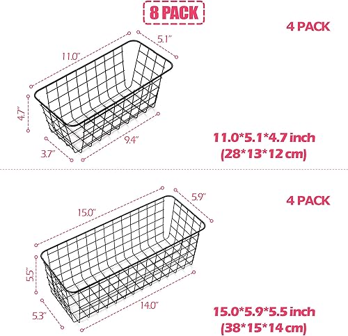 Miniatura 2 de Paquete de 8 cestas de almacenamiento de alambre para el hogar, contenedores de metal montados en la pared, contenedores organizadores para cocina,