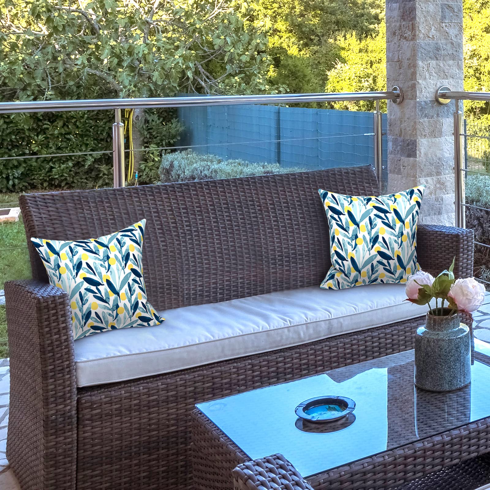 LVTXIII Outdoor/Indoor Throw Pillows, Decorative Throw Pillows with Inserts, 18�x18� Square Pillows for Bed, Couch, Sofa and Patio Furniture (Set of 2, Leaves Multi)