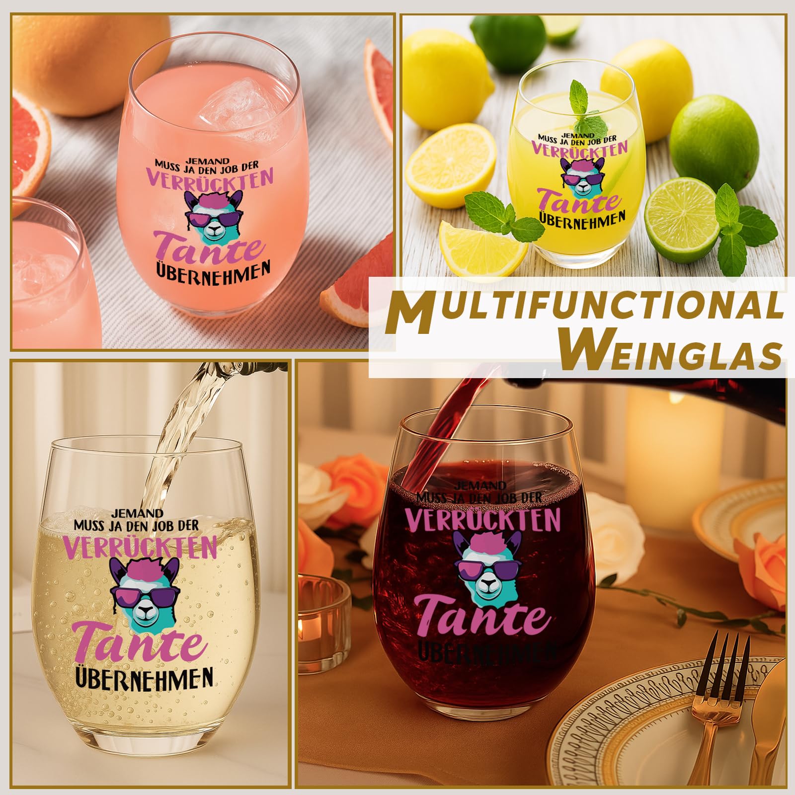 Lustiges Weinglas Tante Geschenk, Weinglas Geschenk für Beste Tante Weihnachten, Personalisiert Geschenke für Auntie zum Geburtstag Weihnachten Muttertag 17oz