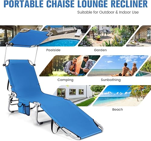 Miniatura 9 de Safstar - Juego de 2 sillas plegables para exteriores, silla de playa con toldo de 360, respaldo de 5 posiciones y reposapiés de 2 posiciones,