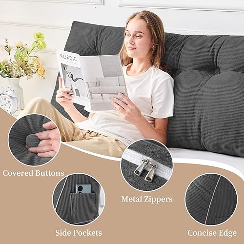 Miniatura 3 de Sasttie Almohada de cabecera tamaño matrimonial, almohada de cuña para sentarse en la cama, cojín triangular de apoyo para respaldo para leer,