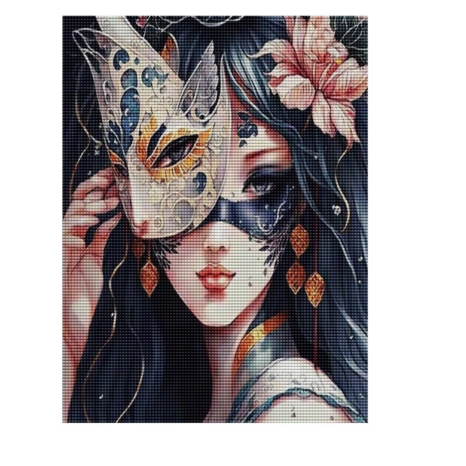 Treff Diamond Art Painting Set - Beginner Full Diamond Point Painting, Round Mask Girl Art Painting5D Diamond Painting Picture Gem Art Painting Set