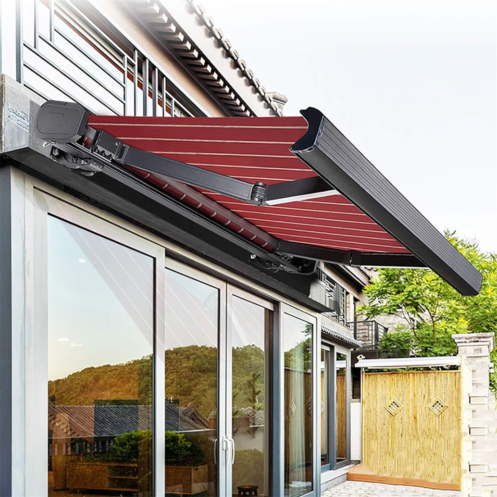 Tenda da sole retrattile con luce LED, baldacchino automatico per ombra esterna, tenda da giardino e balcone in alluminio