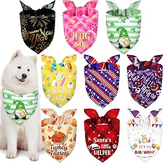 Weewooday 9-Pack Holiday Dog Bandanas - St. Patrick's Day, Easter, Birthday, Halloween & More - Adjustable Washable Scarves for Large Dogs