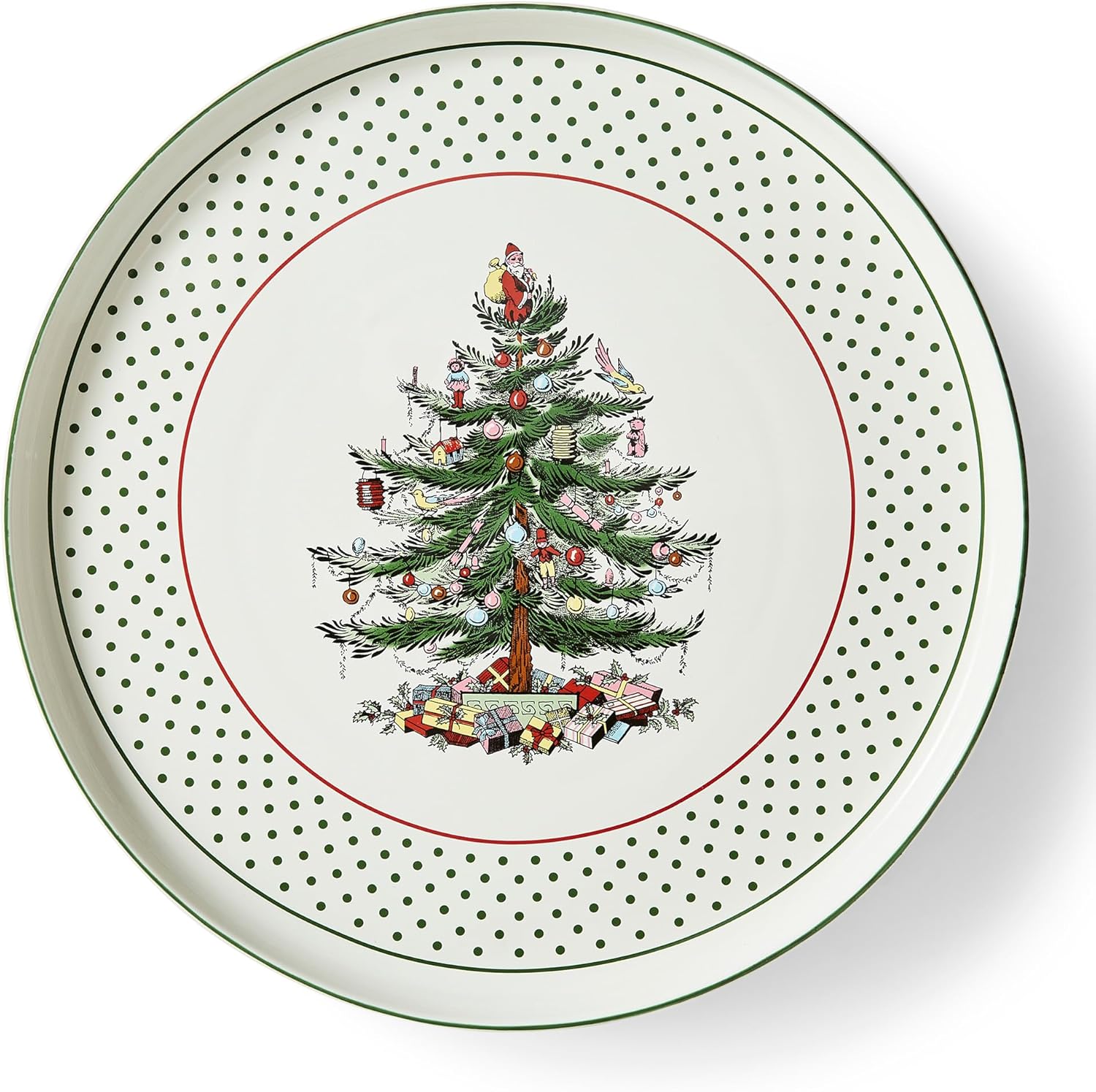 Spode Christmas Tree Lazy Susan - Polka Dot, Non Skid 360 Degree Rotation, Holiday Space Saver for Kitchen, Cabinet, Pantry, Rotating Spice Rack Organization for Easy Access, Festive Entertaining