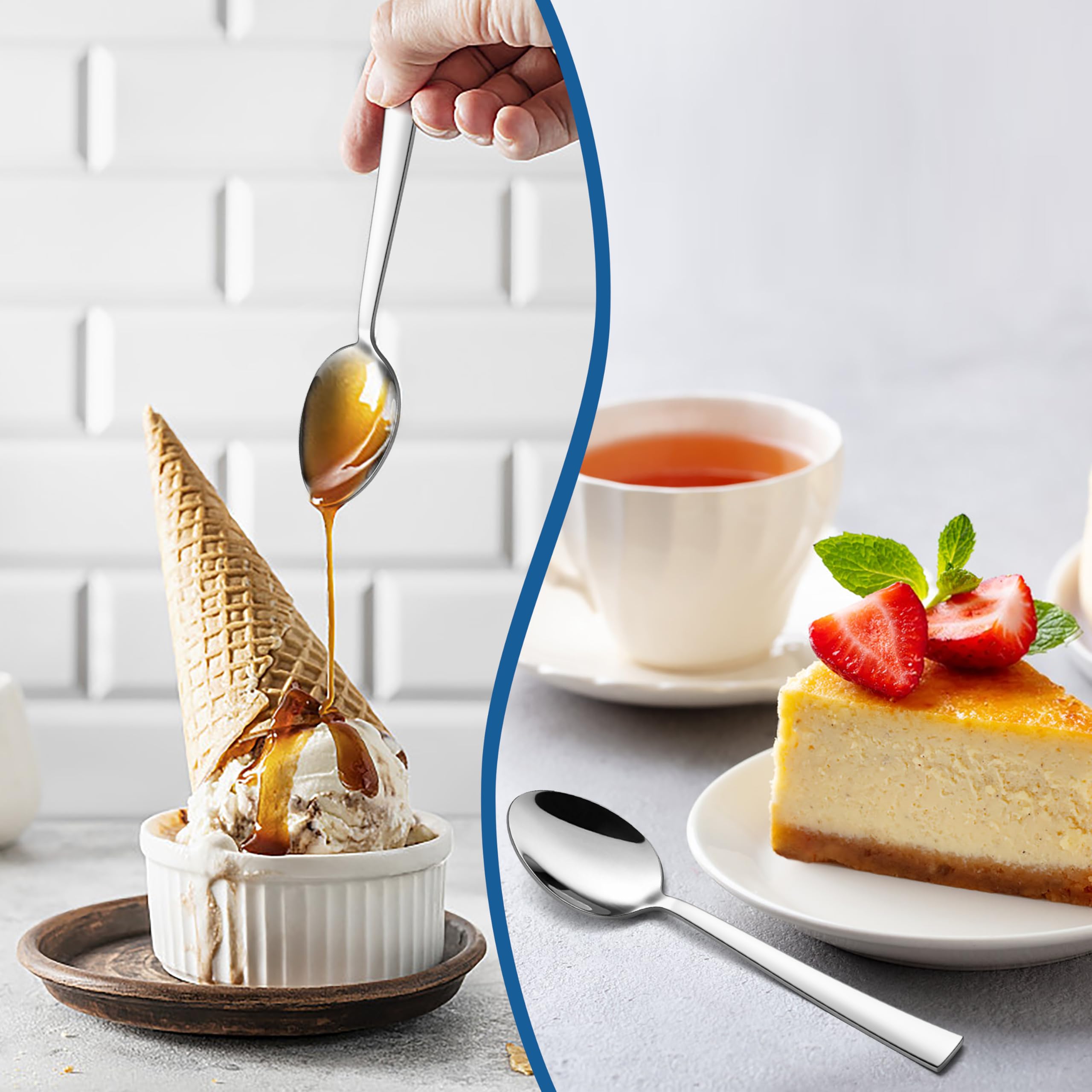 Herogo Theelepelset, 24 stuks, 14 cm, roestvrij staal, koffielepelset, spiegel gepolijst bestek, lepels, espressolepelset voor keuken, espressolepel, lattelepelset voor koffie, desserts