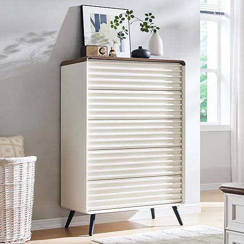 Miniatura 9 de RedLemon Cómoda de 6 cajones para dormitorio, cómoda doble de madera acanalada moderna de mediados de siglo de 54 pulgadas de ancho, cajonera con