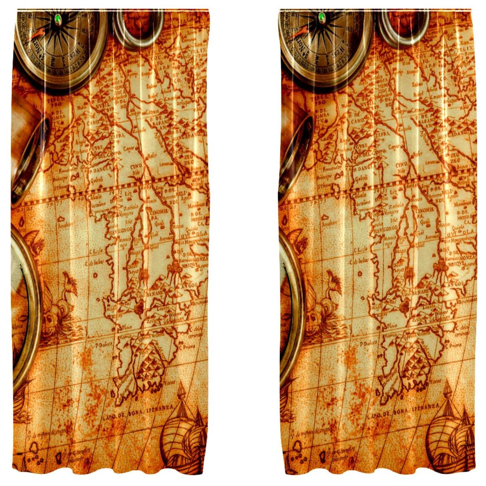 Rideaux carte de pirate pour salon et chambre - Paire vintage 140x213cm