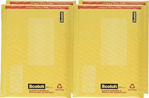 Miniatura 8 de Scotch Sobres de burbujas de plástico, 10.5 x 15.25 pulgadas, tamaño #5, amarillo, paquete de 4 (8915-4)