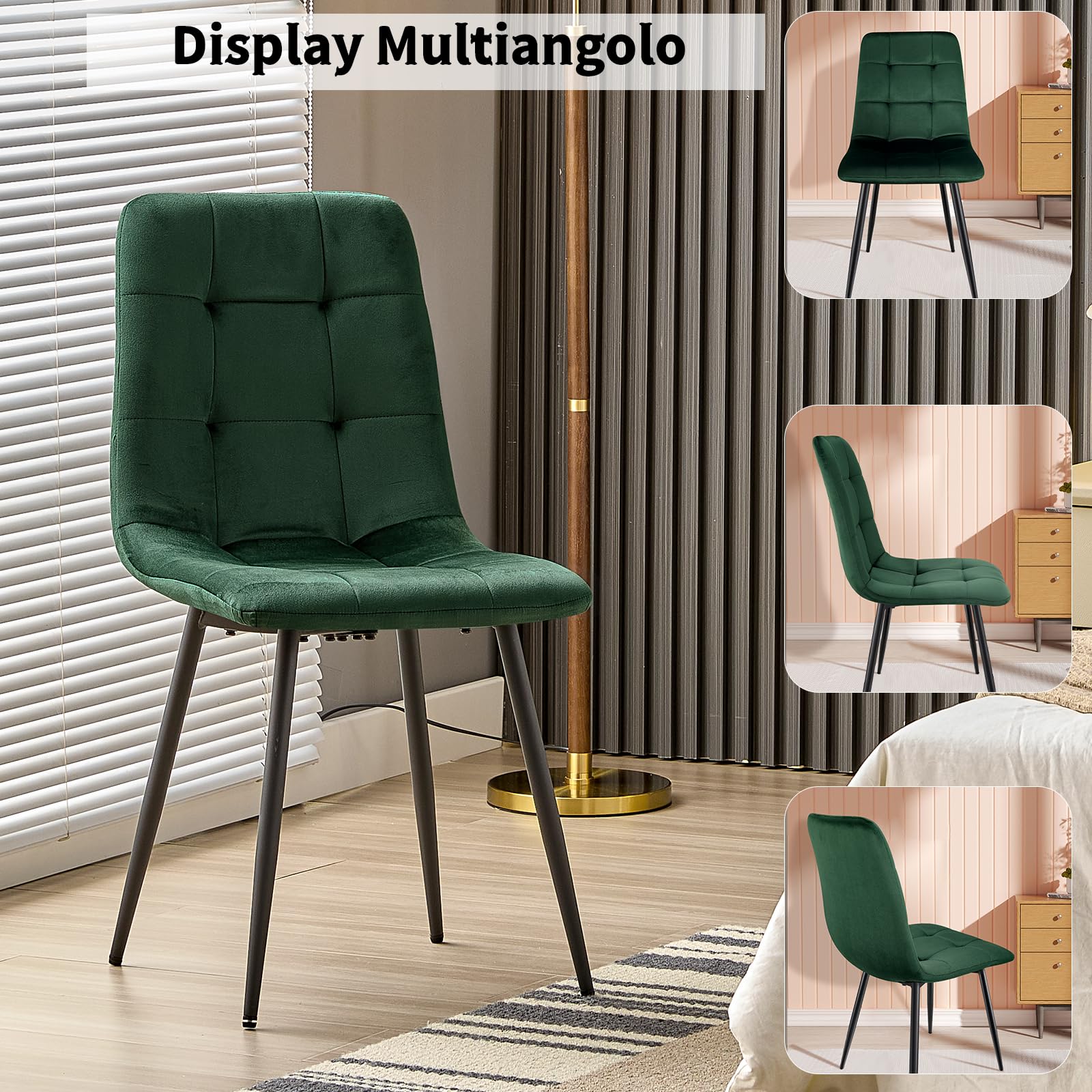 JIJIAN Set 2 Sedie da Pranzo, Sedie da Cucina in Velluto, Verde Scuro