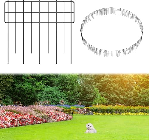Decorative Fence Panel, 12.99"11.97" No Dig Fences Barrier, Small Garden Fence Animal Barrier, Garden Border Edging Fences, Square 19 Pcs Black Metal Fencing, Dog Fencing Blocker for Yard, Flower Bed