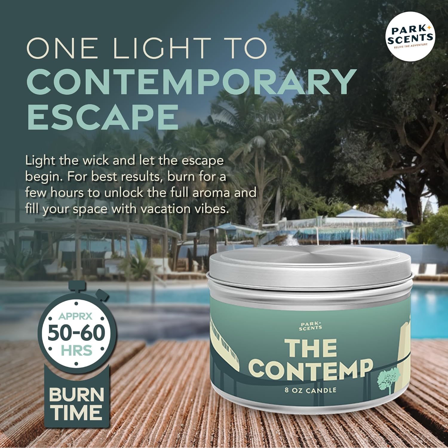Park Scents The Contemp Candle - Accurate Smell of Disney Contemporary Resort Hotel Lobby - Natural Soy Blend - Vegan & Cruelty-Free - Handmade in The USA | 8 oz. Tin