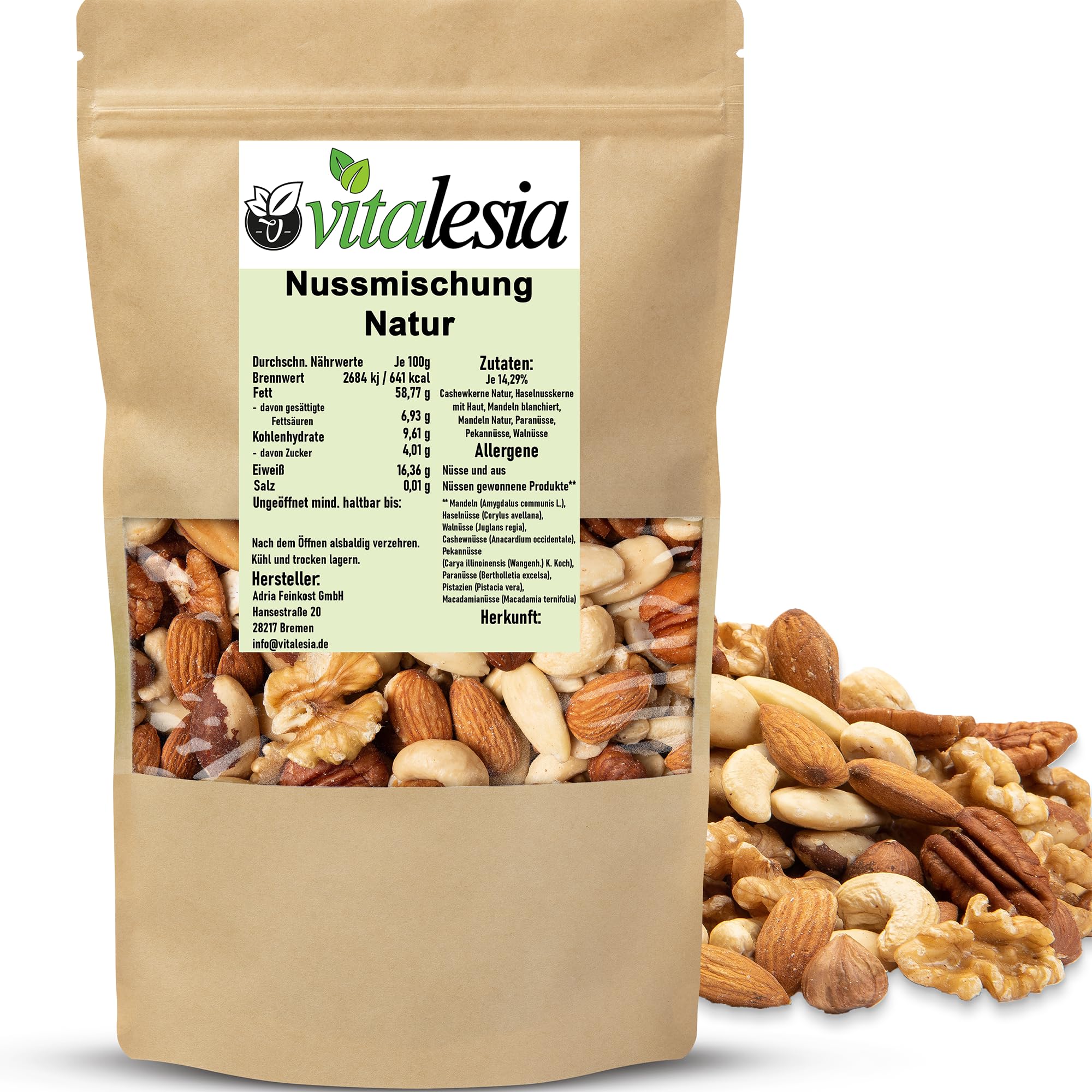 Vitalesia Nussmischung Natur 2,5kg 7 Nüsse ungesalzen ungeröstet