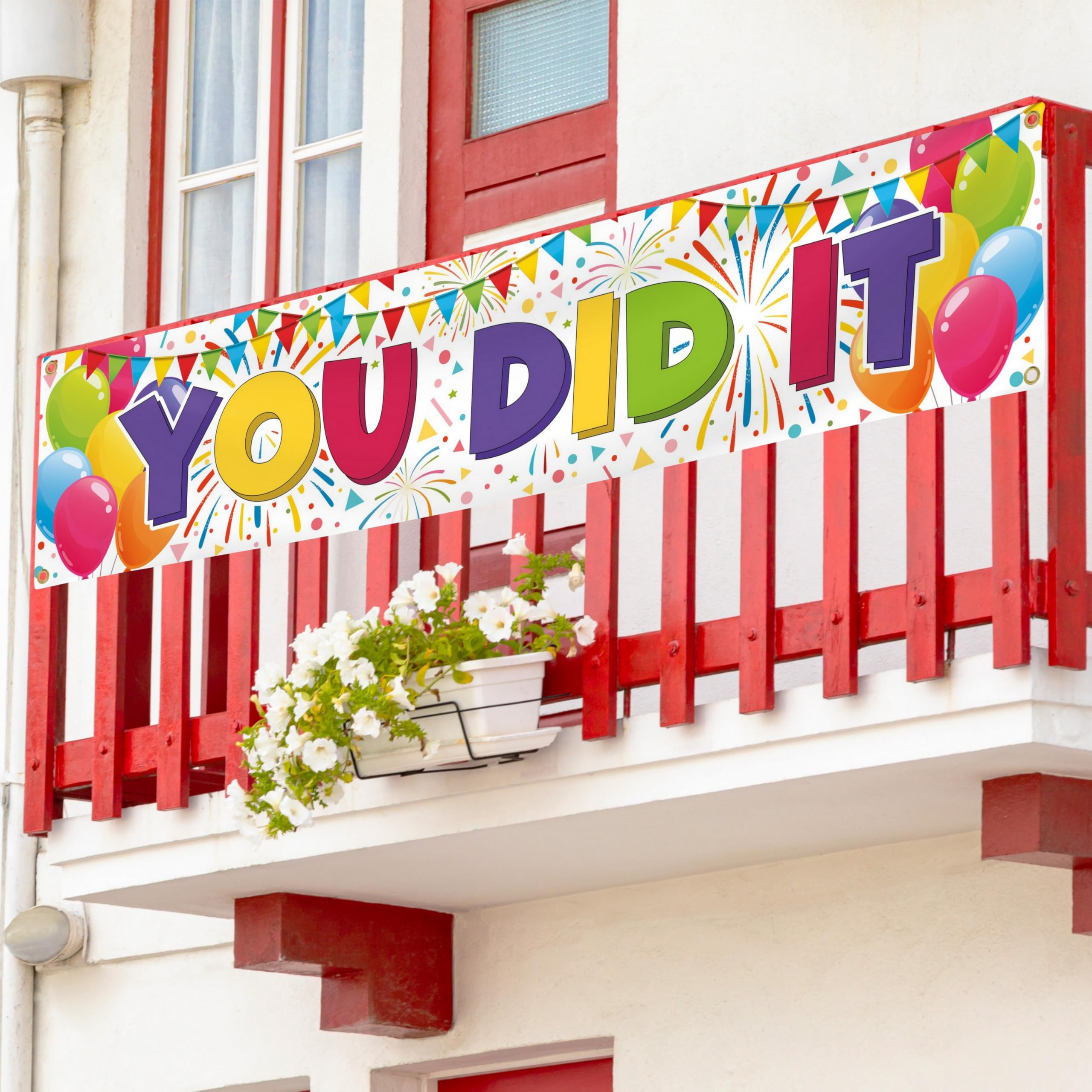 You Did It Banner- Congratulations Banner - Well Done - We Are So Proud Of You Decorations - Happy Graduation for Prom - 180x40 cm (White) - Image 4