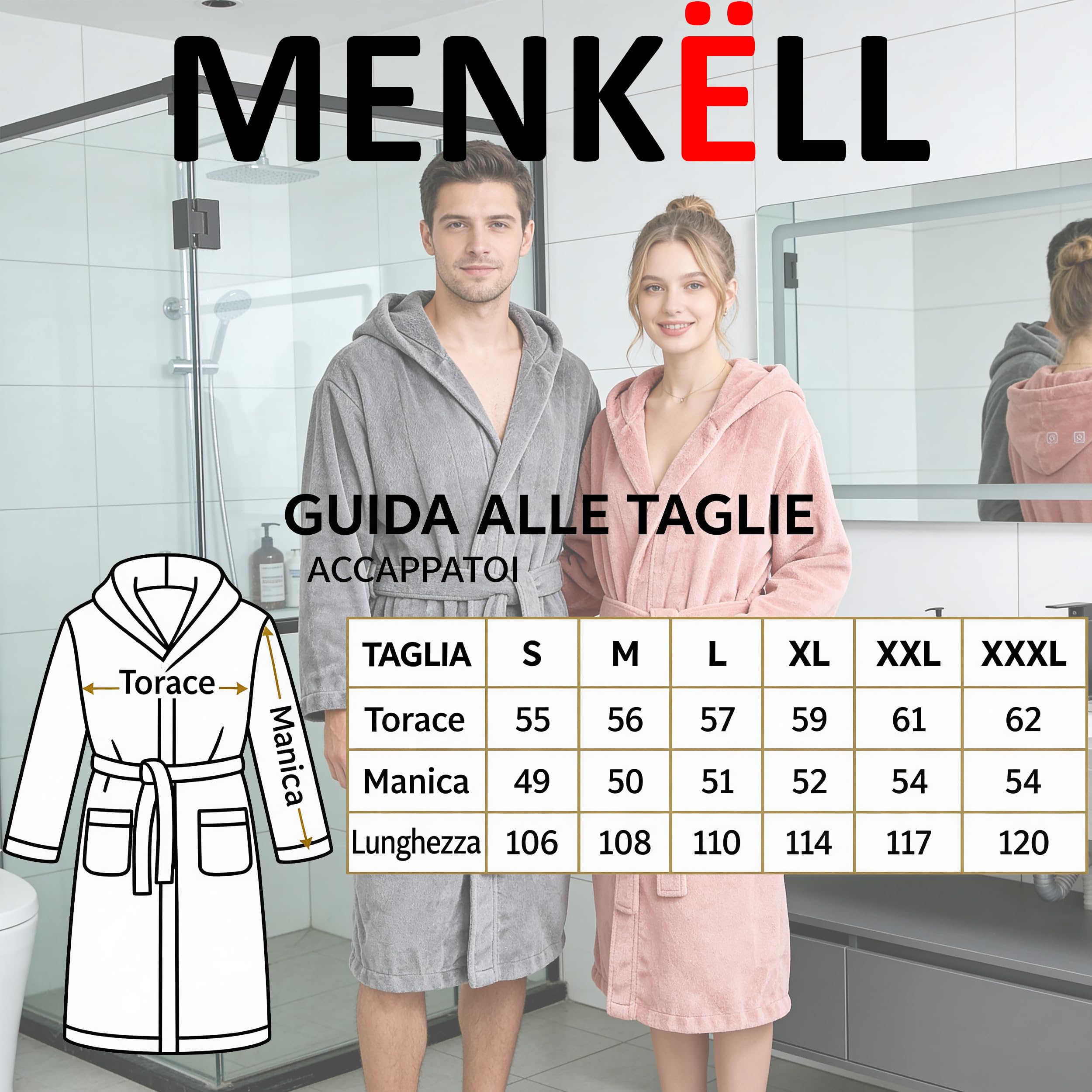 Accappatoio Uomo Donna in Spugna 100% Cotone - Morbidissimo, Ultra Assorbente - con Cappuccio, Ampie Tasche e Cinturino - per Casa, Piscina, Palestra