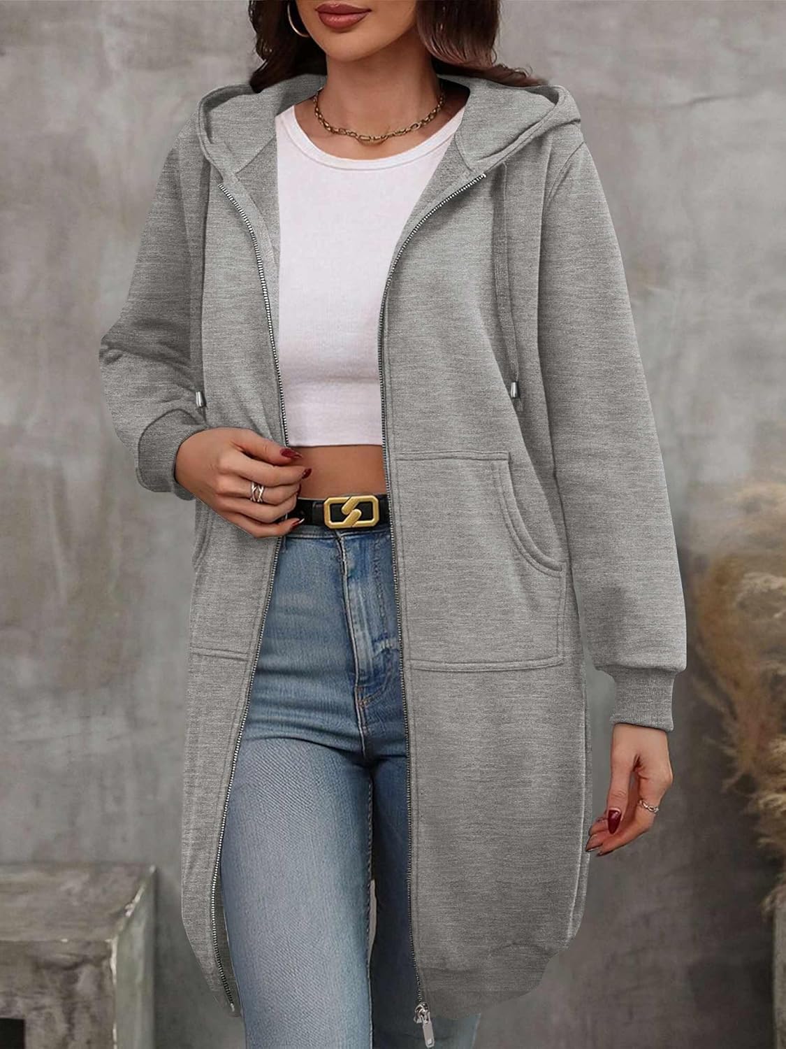 ELESOL Women Casual Zip up Fleece Hoodies Tunic Sweatshirt Long Hoodie Jacket S-XXXL - Image 4